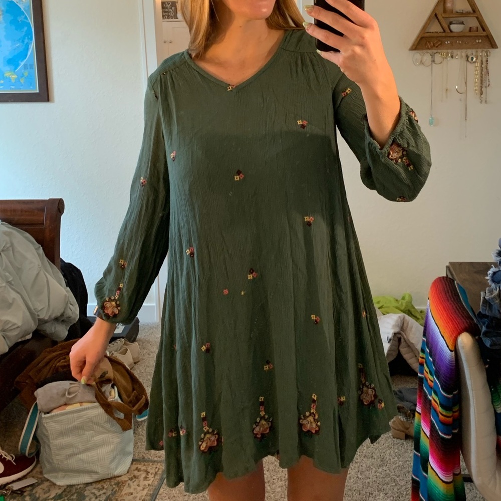Green embroidered dress